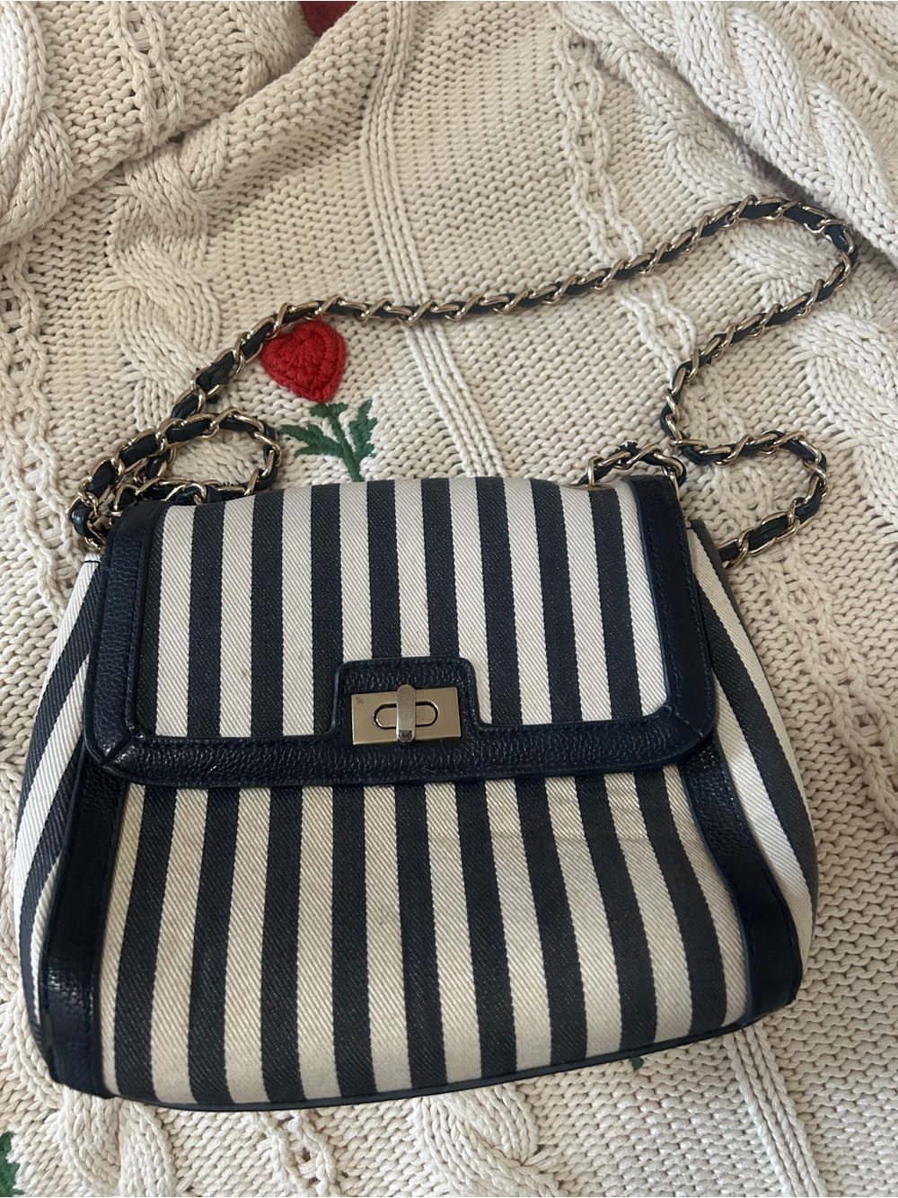 Forever 21 Navy and White Striped Chain Crossbody Bag